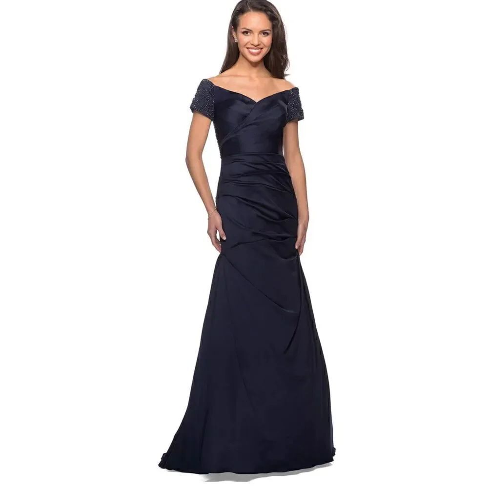 La Femme 25996 - Embellished Pleated Long Dress in Navy NWT Size 0